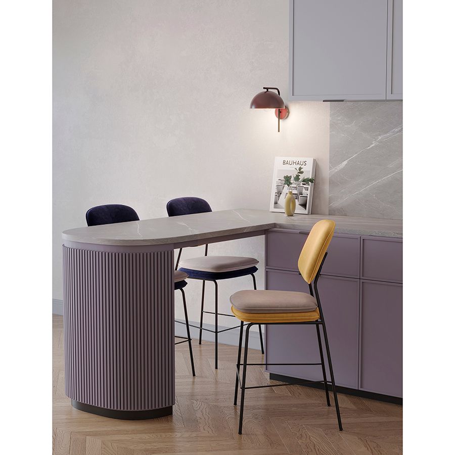 Стул полубарный с контрастным кантом Пеа, велюр, желтый/бежевый | Replace