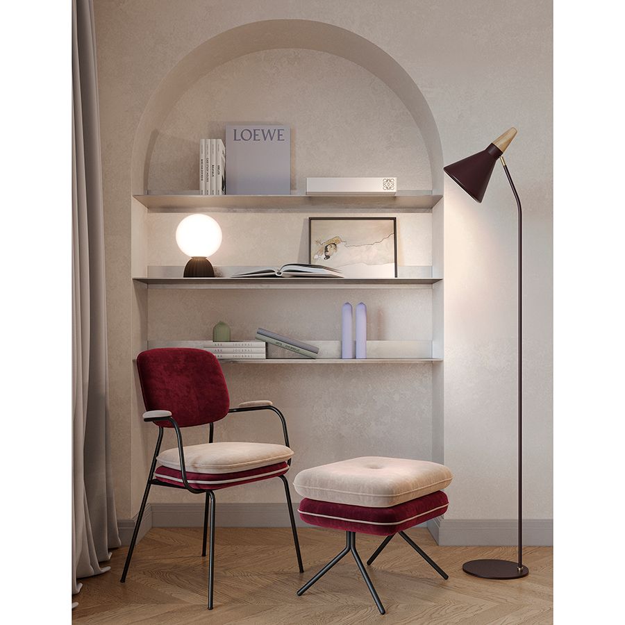 Стул с подлокотниками и контрастным кантом Пеа, велюр, бордовый/бежевый | Replace