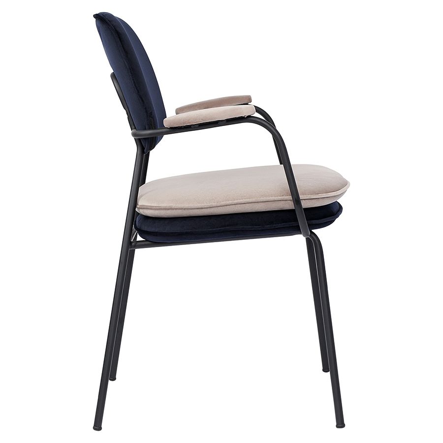 Стул с подлокотниками Пеа, велюр, темно-синий/бежевый | Replace