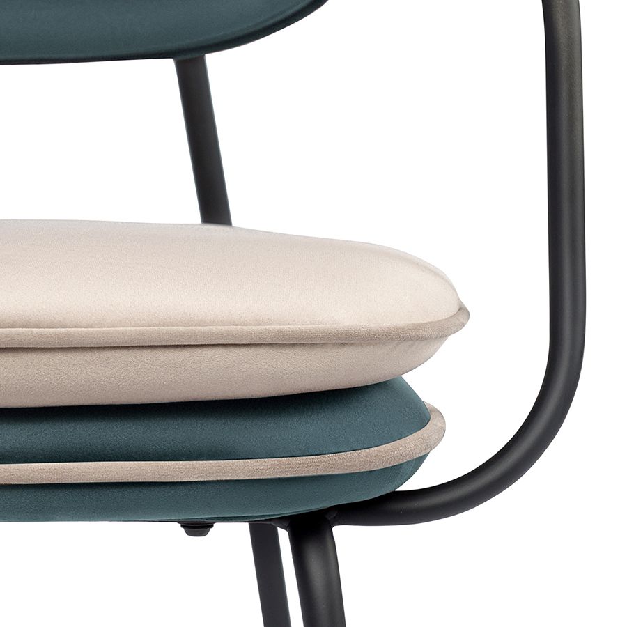 Стул с подлокотниками и контрастным кантом Пеа, велюр, сине-зеленый/бежевый | Replace