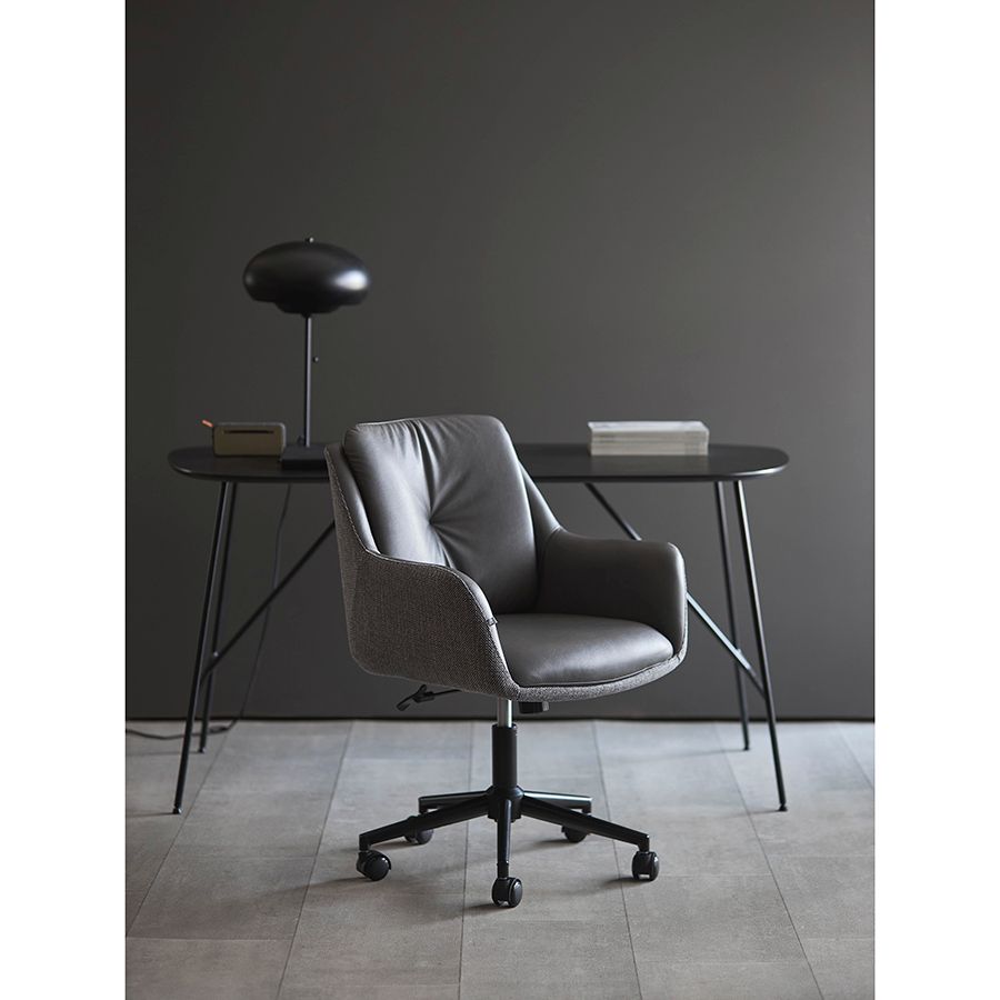 Стул на колесиках Аллар, экокожа, рогожка, серый | Replace