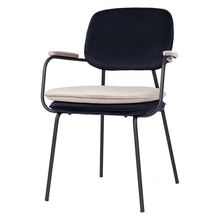 Стул с подлокотниками Пеа, велюр, темно-синий/бежевый | Replace
