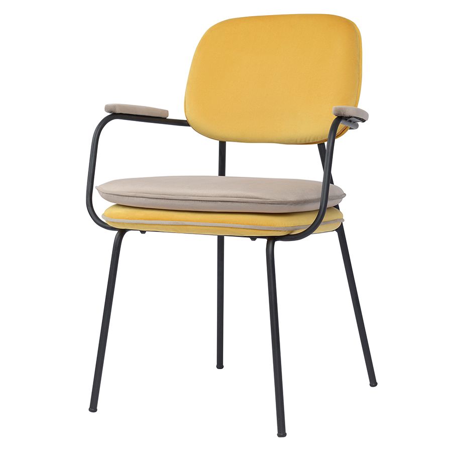 Стул с подлокотниками и контрастным кантом Пеа, велюр, желтый/бежевый | Replace