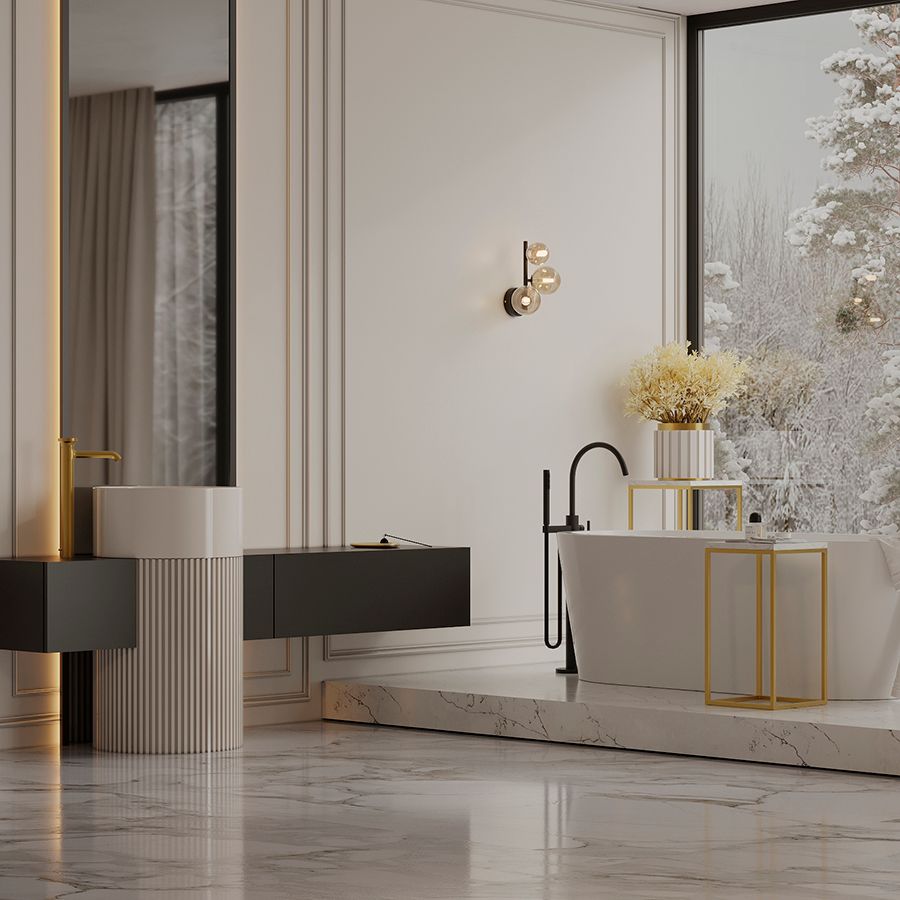 Набор из 2-х столиков Маен голд, белые/золотистые | Replace