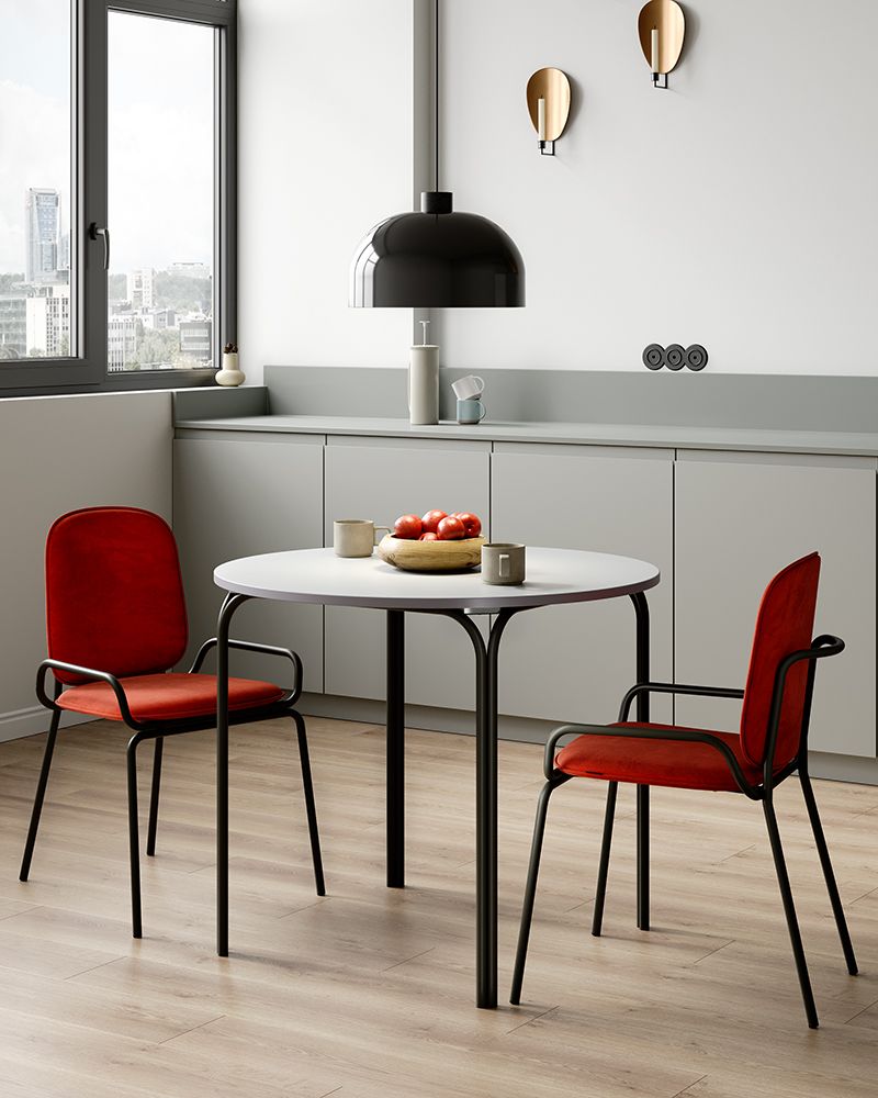 Стол обеденный Рор, D90 см, черный/серый | Replace